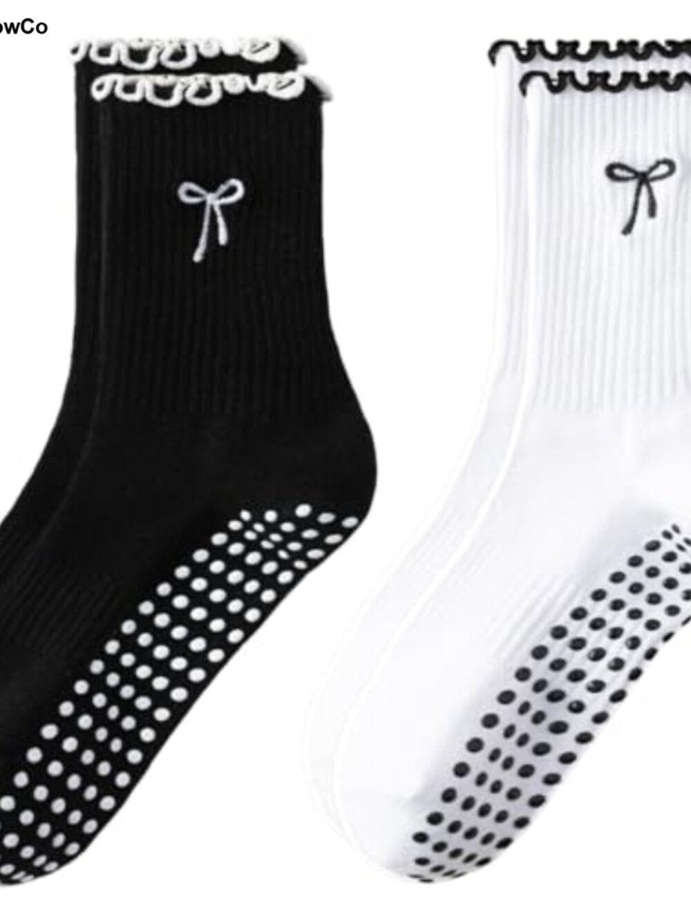 Anti-Slip Pilates Grip Socks for Women - Cotton Yoga Crew Socks with Arch